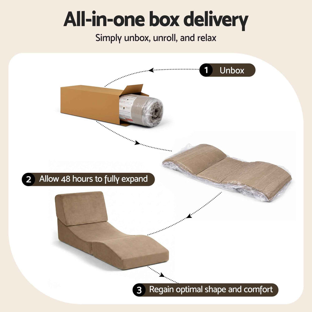 Artiss Folding Sofa Bed Convertible Armless Foam Floor Futon Lounger Couch Brown