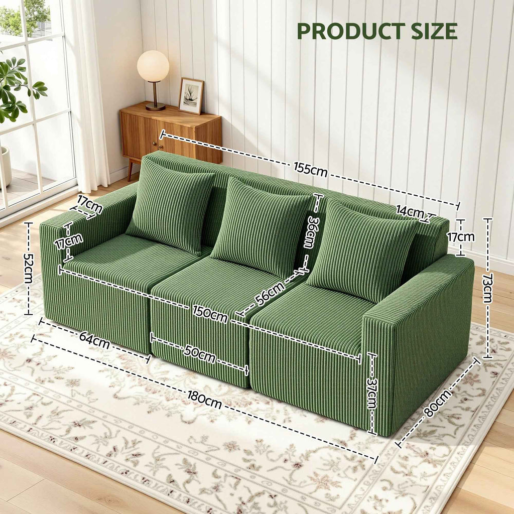 Artiss Modular 3-Seater Sofa Bed Convertible Sectional Floor Couch with Deep Seat