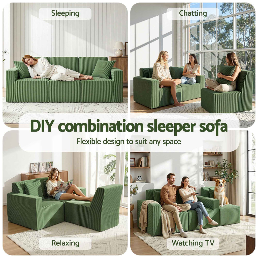 Artiss Modular 3-Seater Sofa Bed Convertible Sectional Floor Couch with Deep Seat
