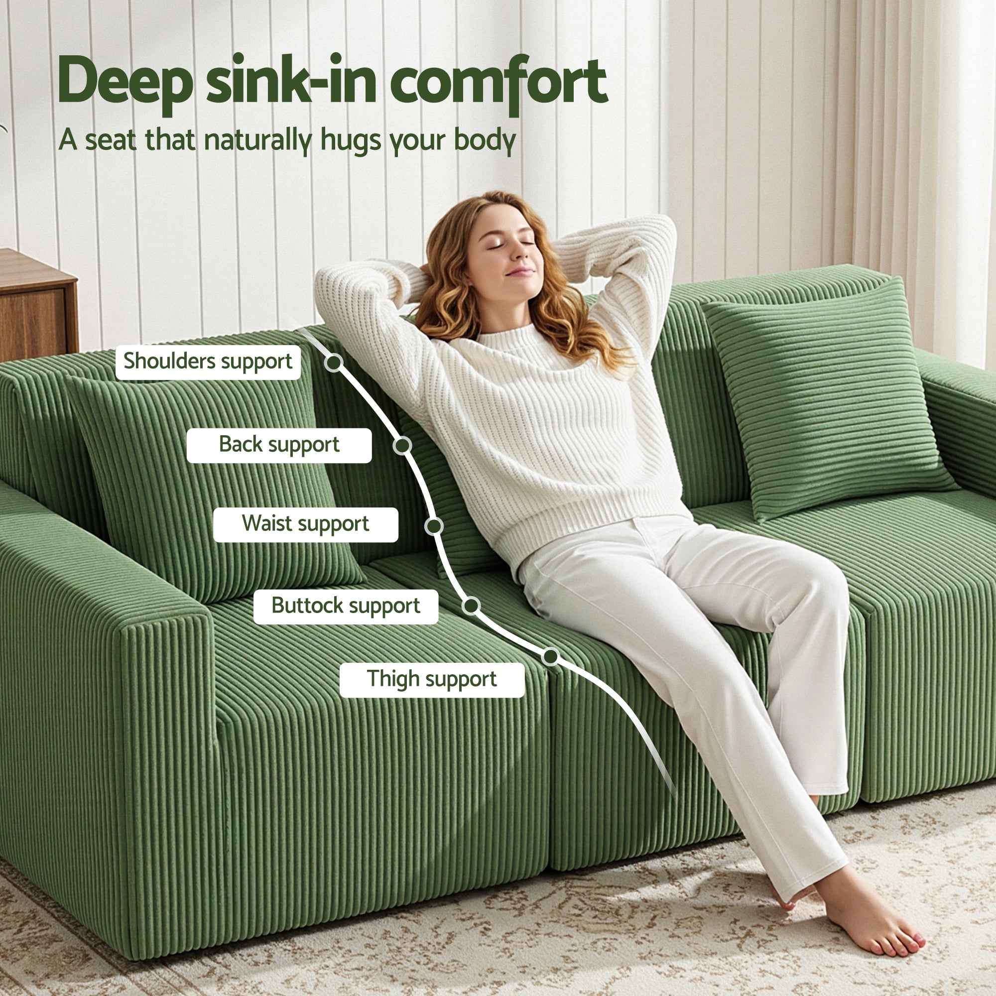 Artiss Modular 3-Seater Sofa Bed Convertible Sectional Floor Couch with Deep Seat