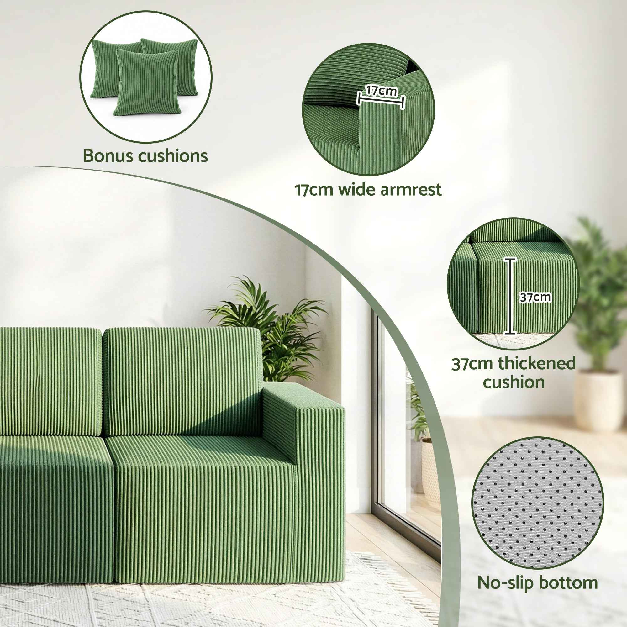 Artiss Modular 3-Seater Sofa Bed Convertible Sectional Floor Couch with Deep Seat