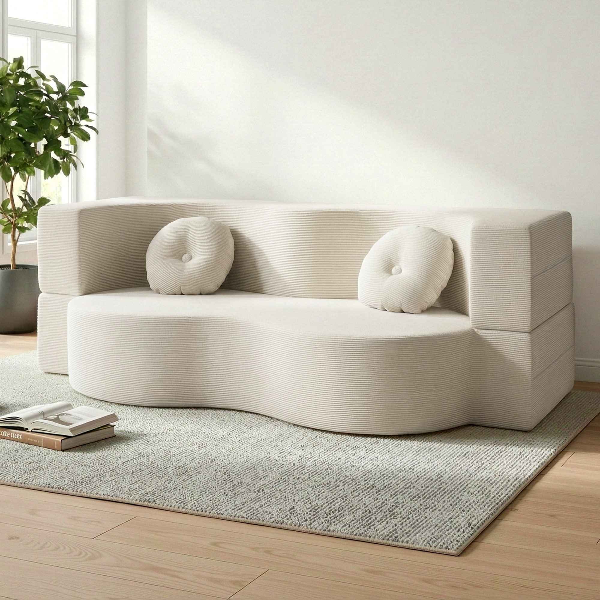 Artiss Folding Sofa Bed Floor Couch 2-in-1 Convertible Futon Loveseat Beige