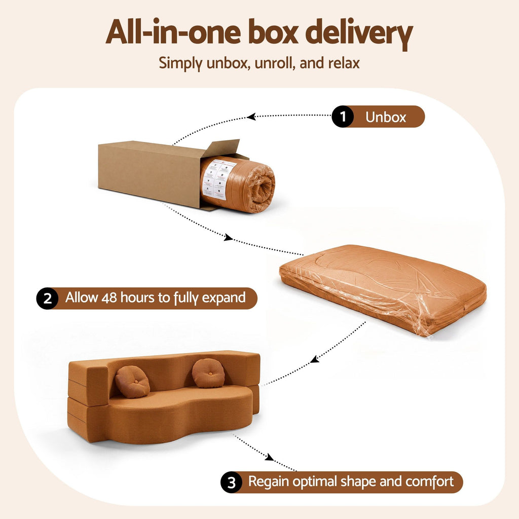Artiss Folding Sofa Bed Floor Couch 2-in-1 Convertible Futon Loveseat Orange
