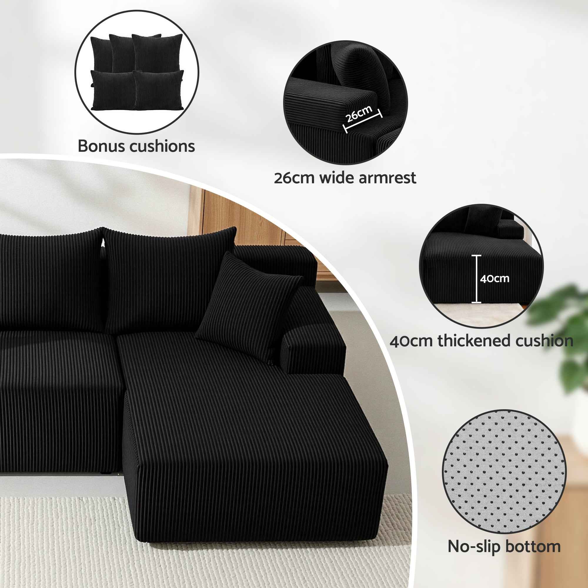 Artiss Modular Sectional Sofa Bed Convertible L-Shaped Couch with Deep Seat for Living Room