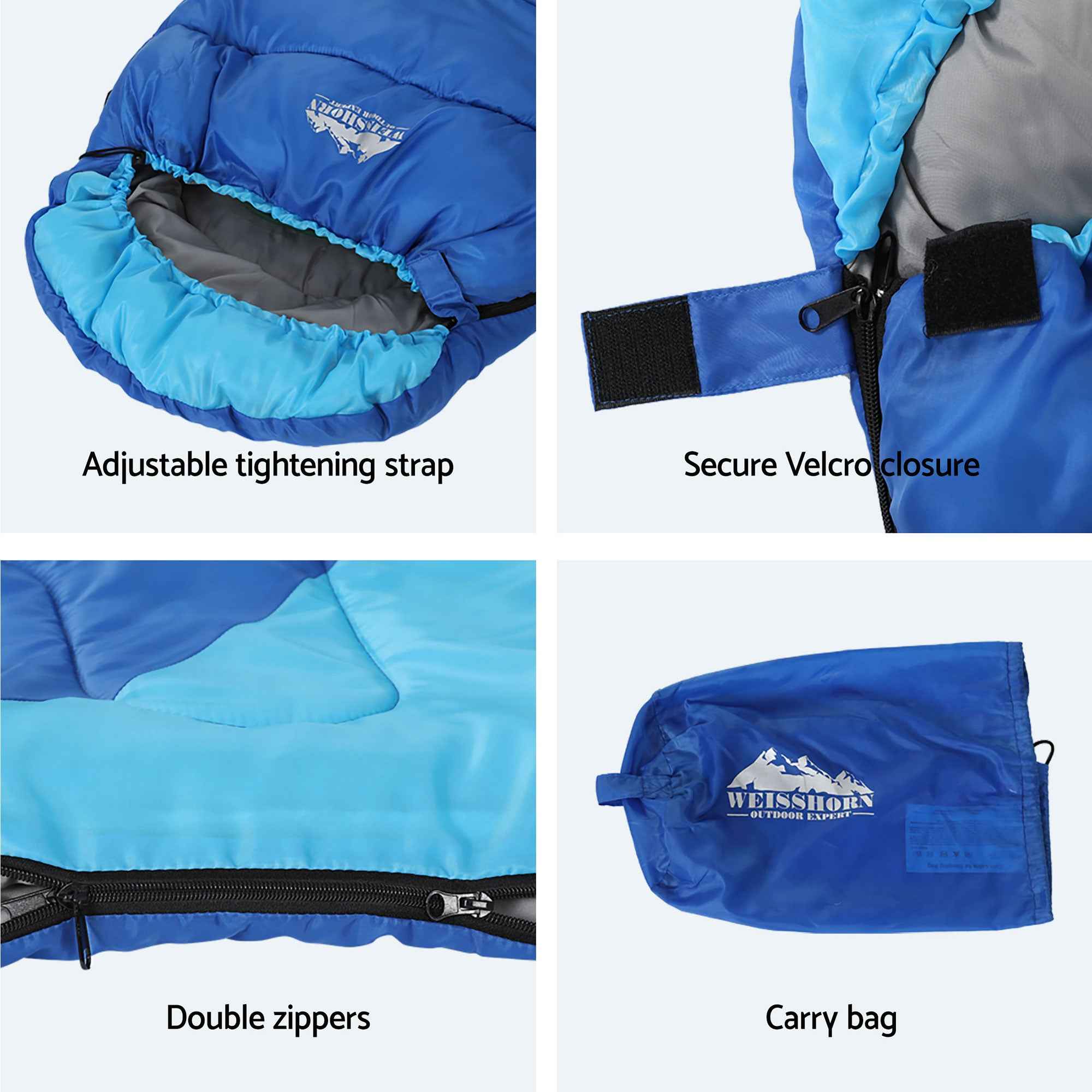 Weisshorn Sleeping Bag Set of 2 Kids Single 172cm Thermal Camping Hiking