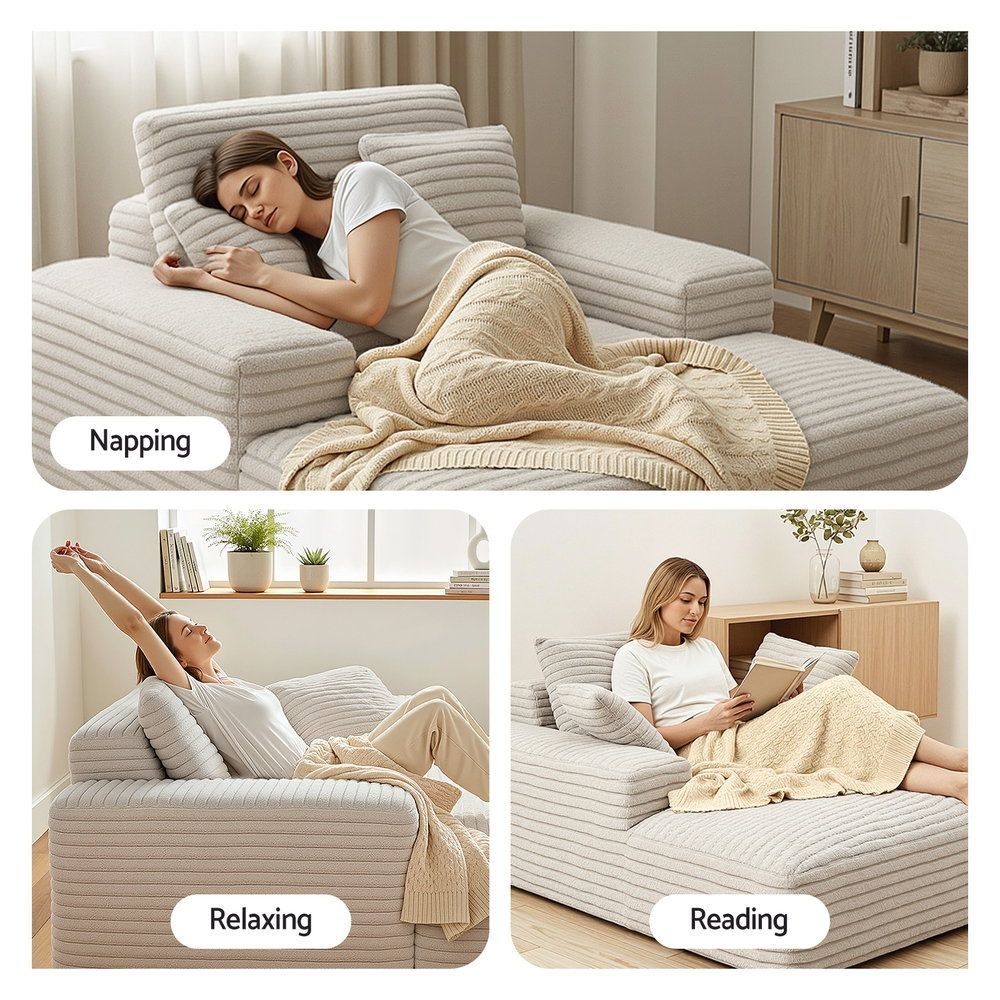 Artiss Sofa Bed Lounge Chair Recliner Couch Reading Chairs Sleeper Cloud Sofas Faux Fur Fabric