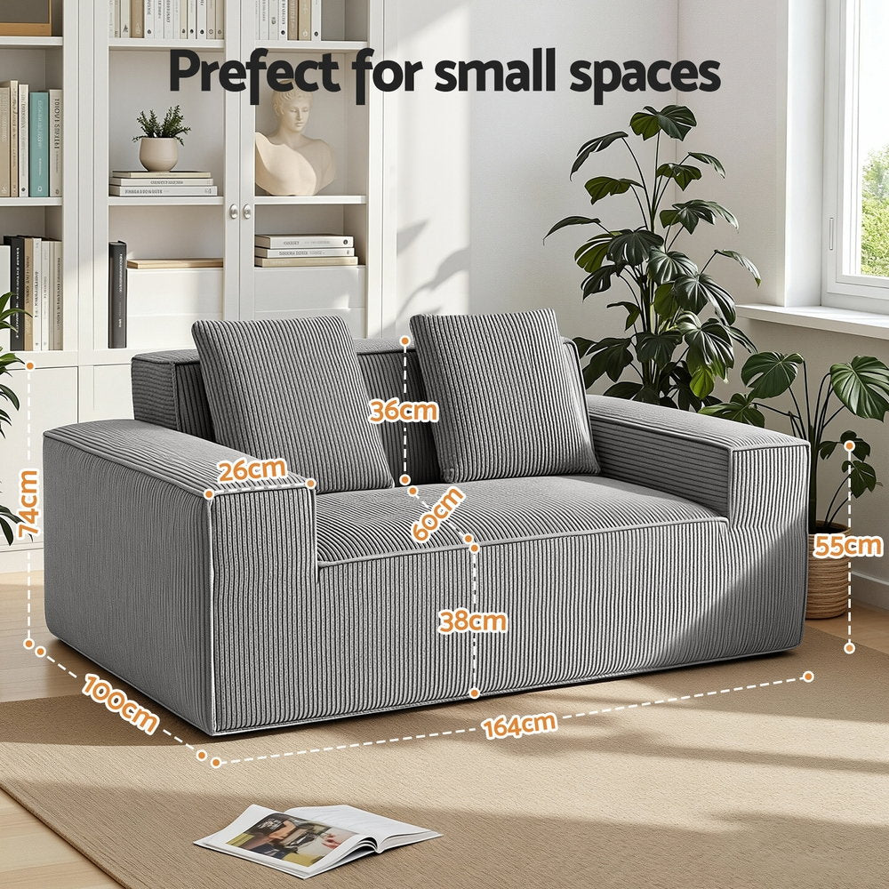 Artiss 2 Seater Sofa Loveseat Sofas Bed Couch No Assembly Corduroy Small Couches Apartement - YDS.com.au