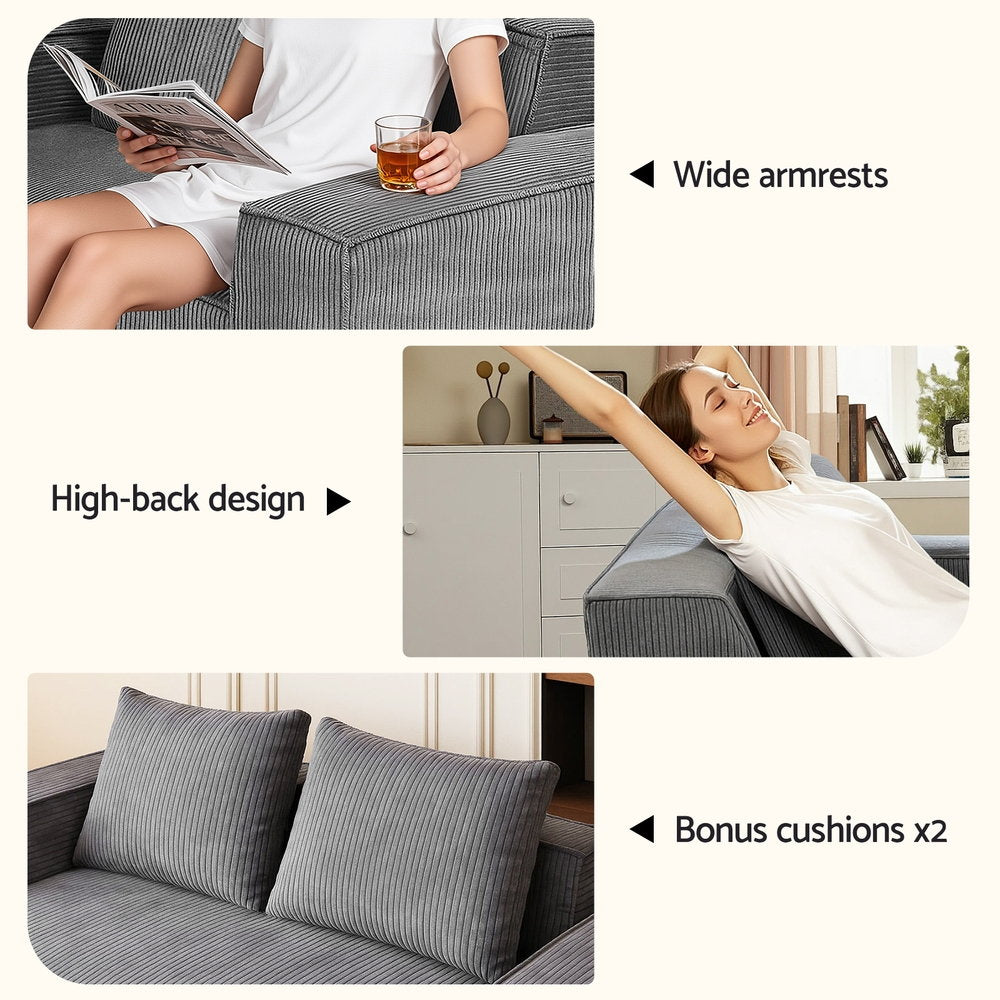 Artiss 2 Seater Sofa Loveseat Sofas Bed Couch No Assembly Corduroy Small Couches Apartement - YDS.com.au