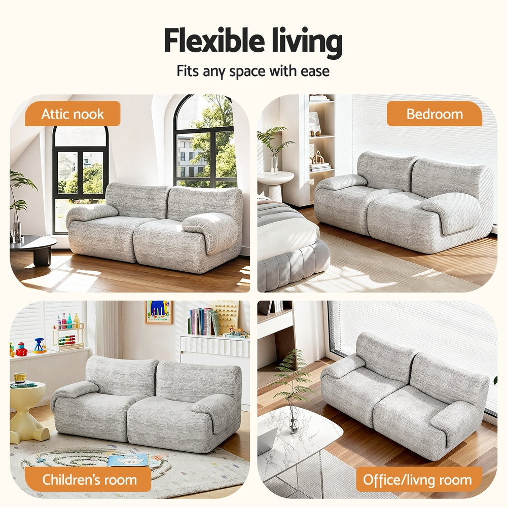 Artiss 2 Seater Sofa Modular Sectional Sofas Couch Bed No Assembly Living Room Grey - YDS.com.au