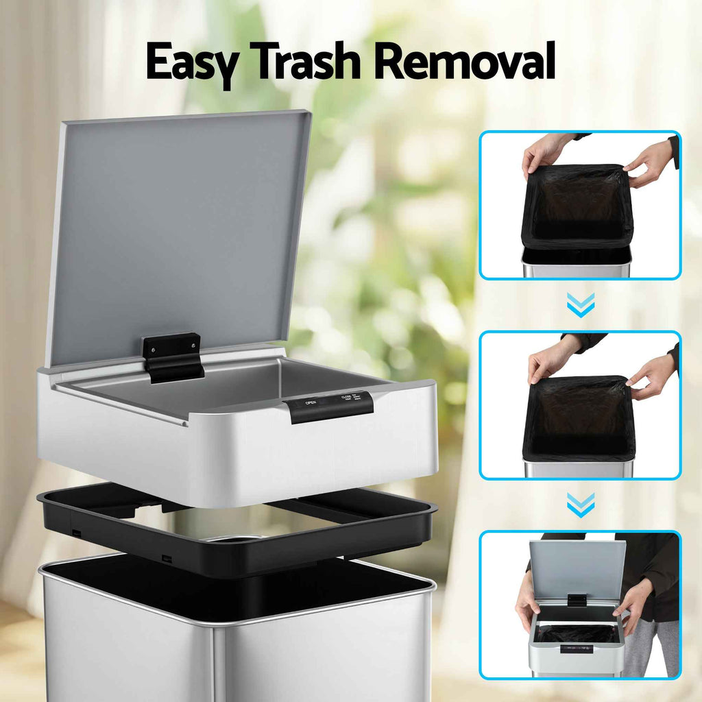 Devanti 50L Motion Sensor Bin Rubbish Bins Kitchen Automatic Trash Can Silver