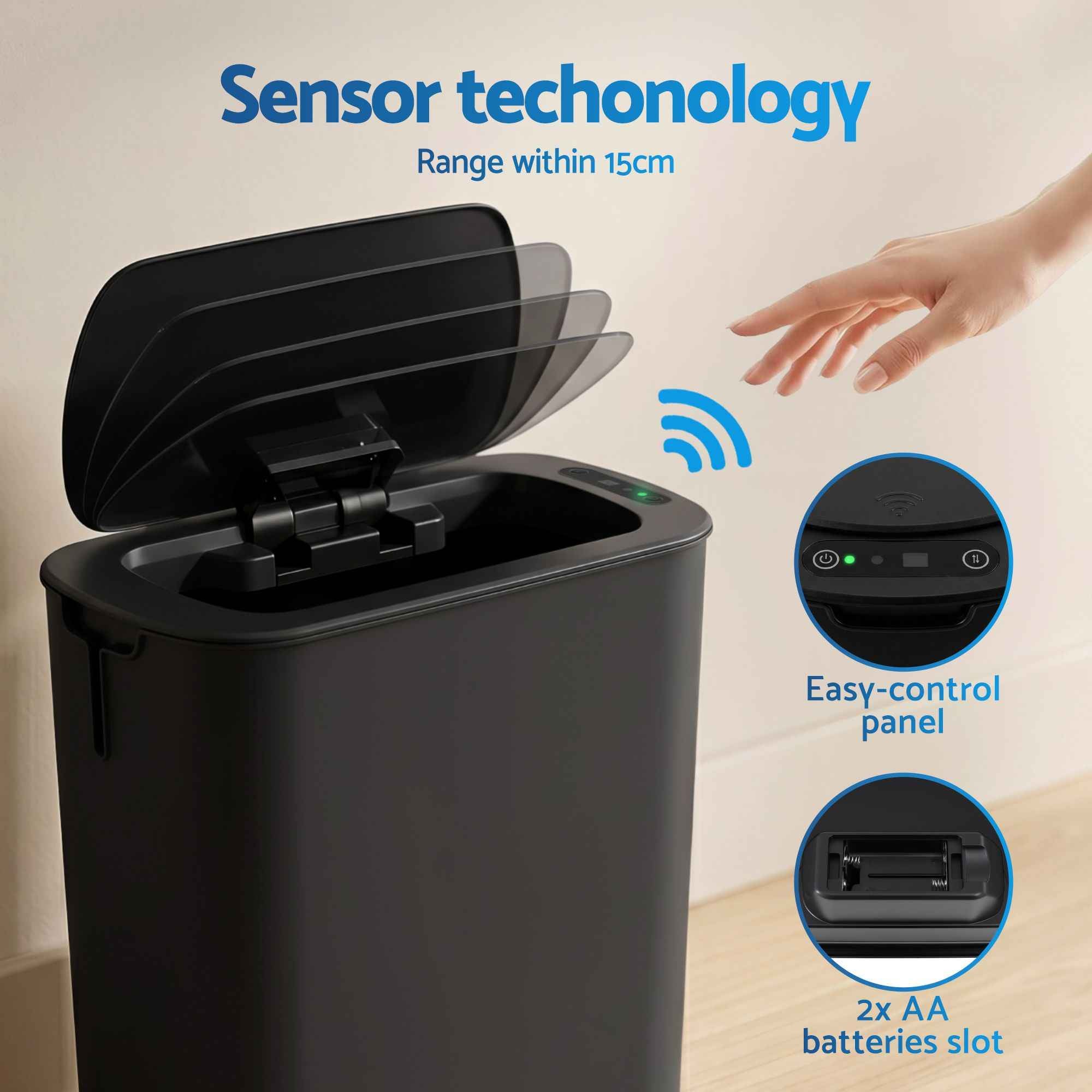 Devanti Automatic Trash Bin 2PCS with Lid 11L Motion Sensor Kitchen Bin Touchless Garbage Can Modern Black Plastic Slim Rubbish Bin with Liner Holder for Kitchen, Home, Office