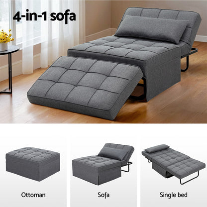 Artiss Sofa Bed Ottoman Pillow Folding Linen Grey Siyi