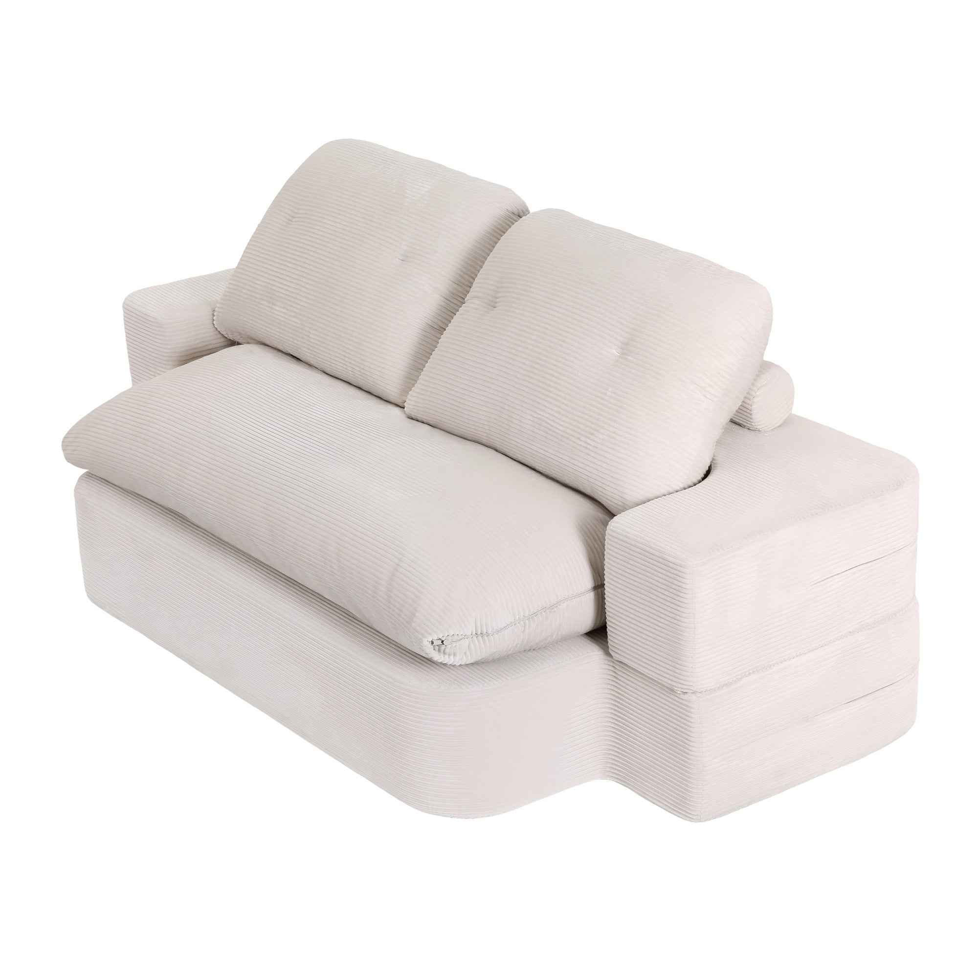 Artiss Convertible Folding Sofa Bed 30D High-Density Foam Boneless Couch with Corduroy Sleeper Couch Lounger for Living Room Beign