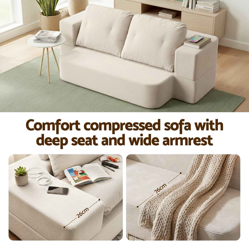 Artiss Convertible Folding Sofa Bed 30D High-Density Foam Boneless Couch with Corduroy Sleeper Couch Lounger for Living Room Beign