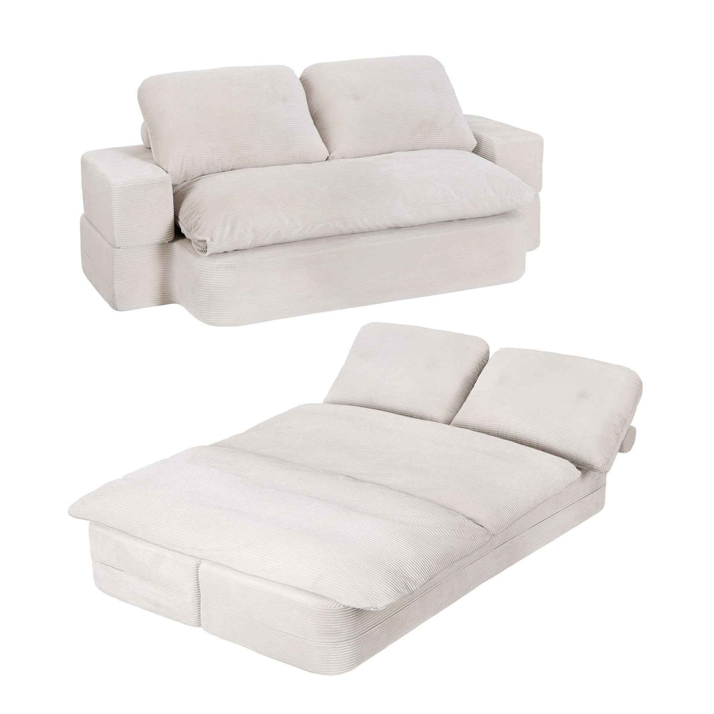 Artiss Convertible Folding Sofa Bed 30D High-Density Foam Boneless Couch with Corduroy Sleeper Couch Lounger for Living Room Beign
