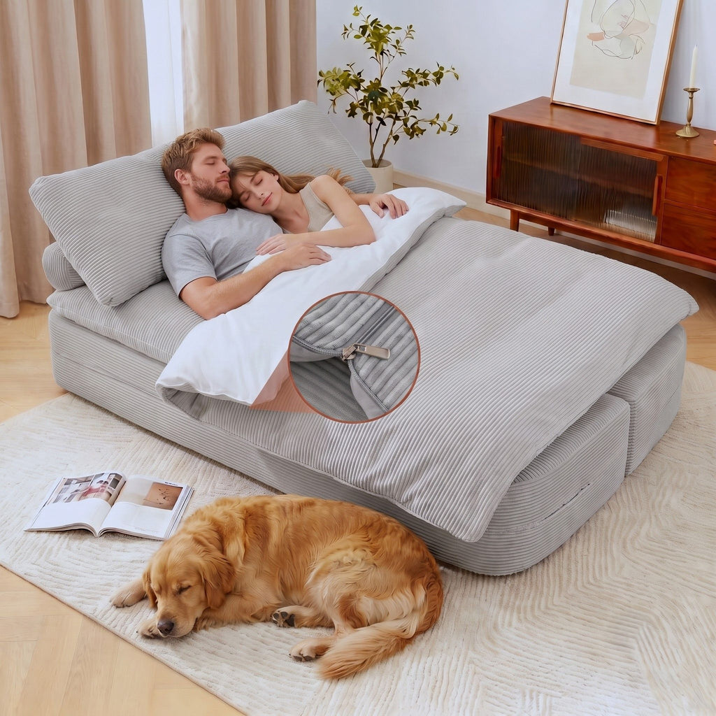 Artiss Convertible Folding Sofa Bed 30D High-Density Foam Boneless Couch with Corduroy Sleeper Couch Lounger for Living Room Grey