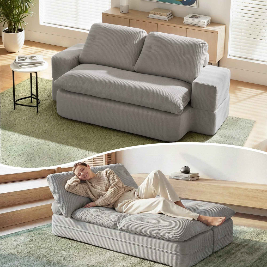Artiss Convertible Folding Sofa Bed 30D High-Density Foam Boneless Couch with Corduroy Sleeper Couch Lounger for Living Room Grey