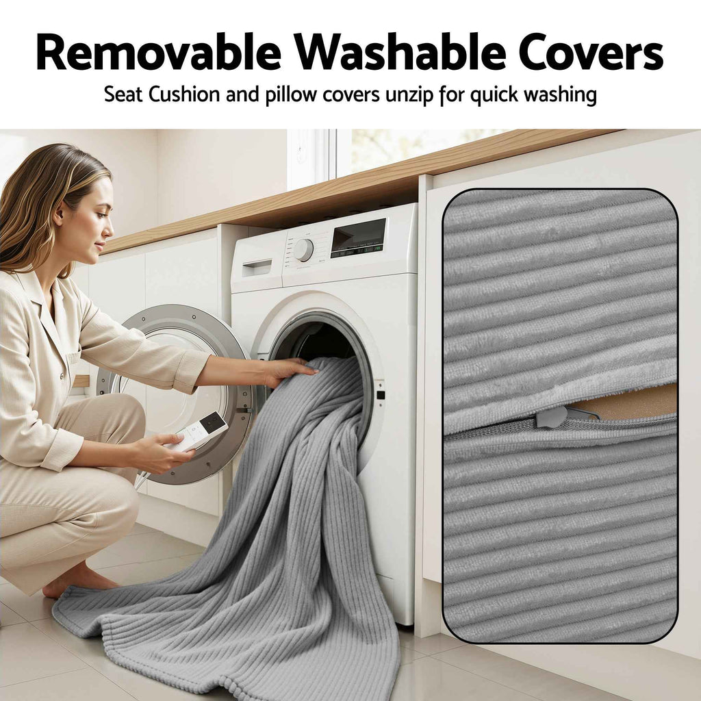 Artiss Convertible Folding Sofa Bed 30D High-Density Foam Boneless Couch with Corduroy Sleeper Couch Lounger for Living Room Grey