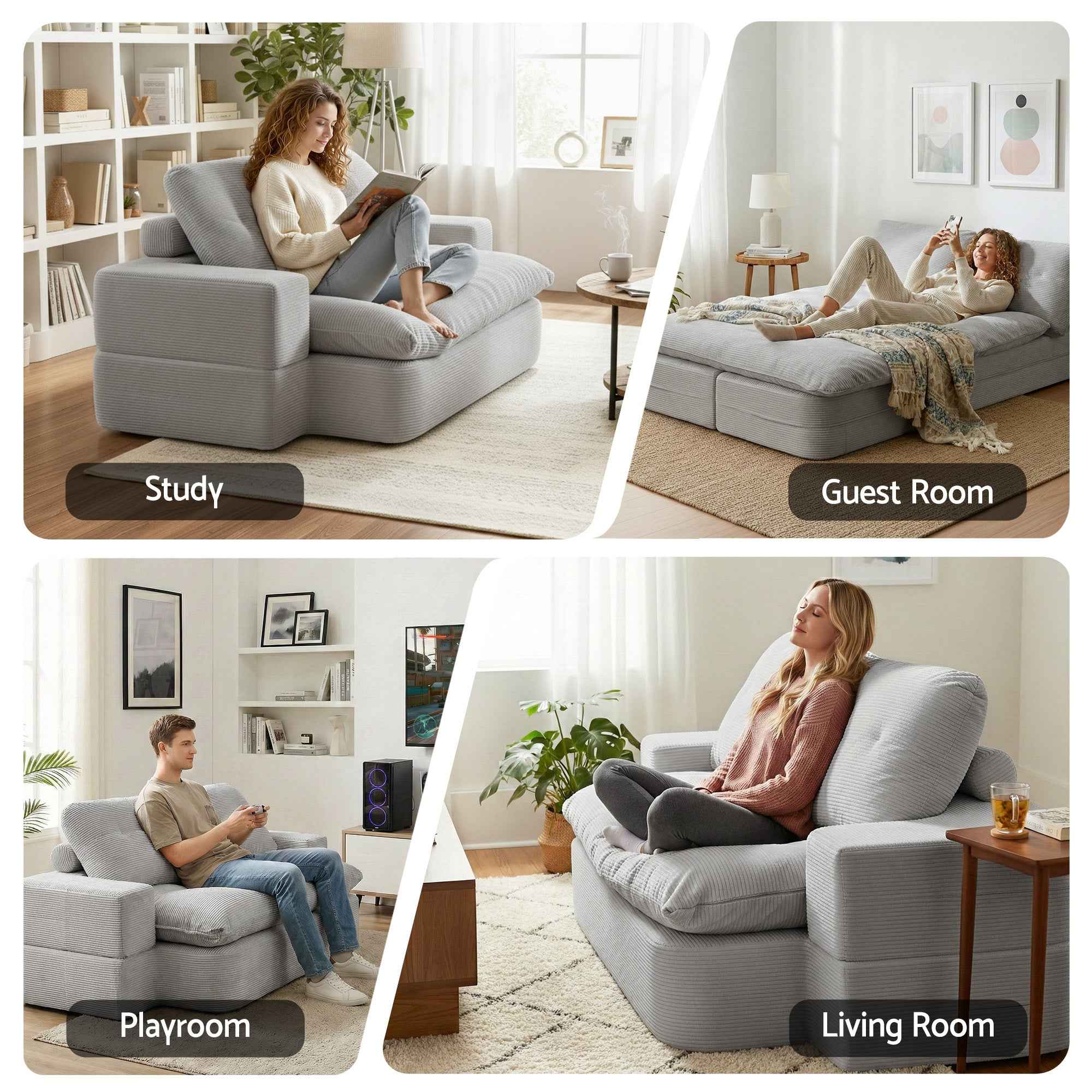 Artiss Convertible Folding Sofa Bed 30D High-Density Foam Boneless Couch with Corduroy Sleeper Couch Lounger for Living Room Grey