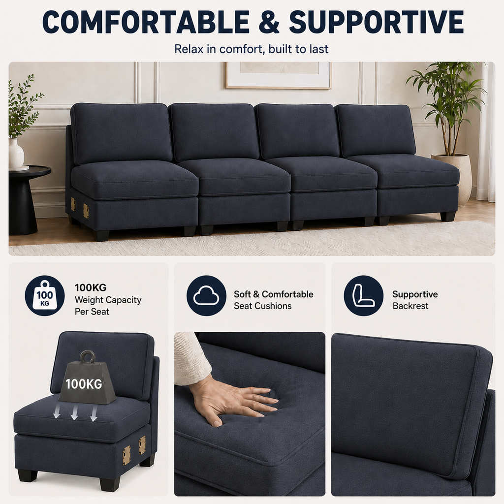 Artiss 4 Seater Modular Sofa Set Sectional Easy Assembly Dark Grey
