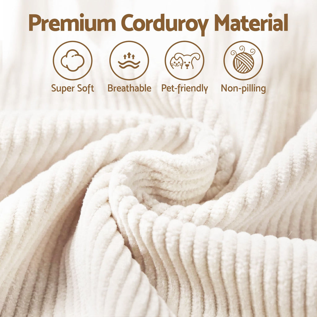 Artiss Bean Bag Sofa w/Ottoman Corduroy for Adults Teens White
