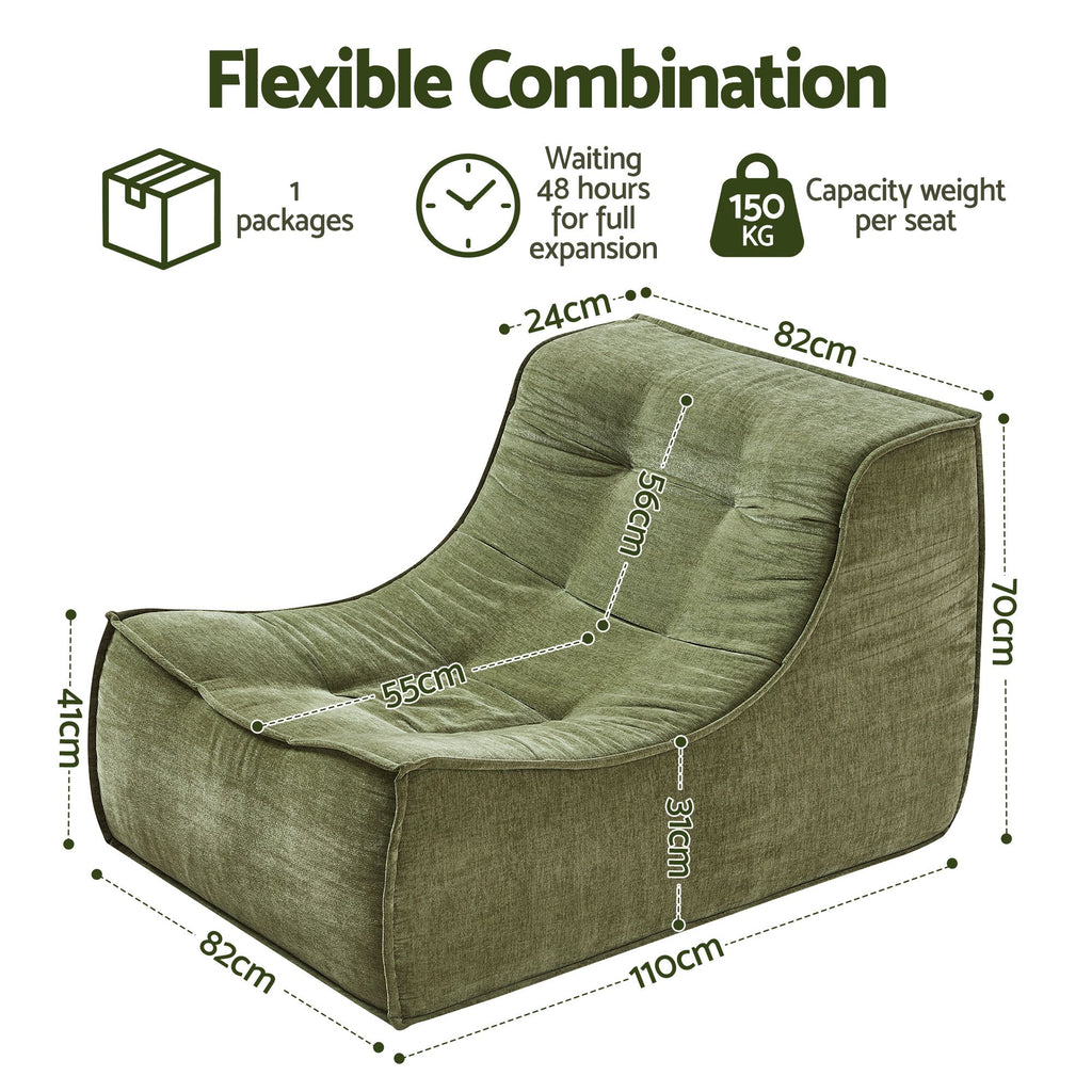 Artiss Floor Sofa Armless Chenille No Assembly Removable Cover Green