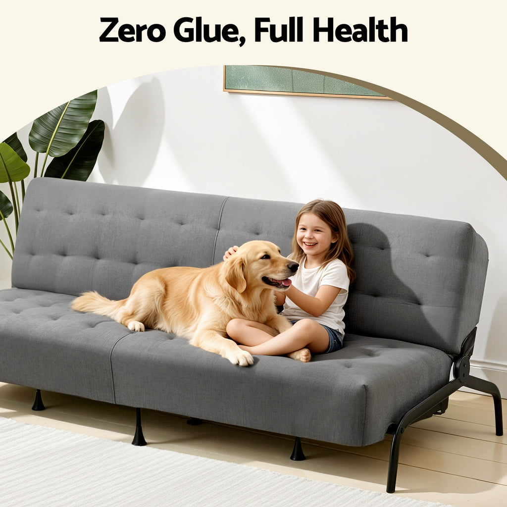 Artiss Sofa Bed, 1.9m 3-Seater Soft Innerspring Adjustable Couch Futon Chair for Apartment Dorm Living Room Office Study Bedroom, Grey