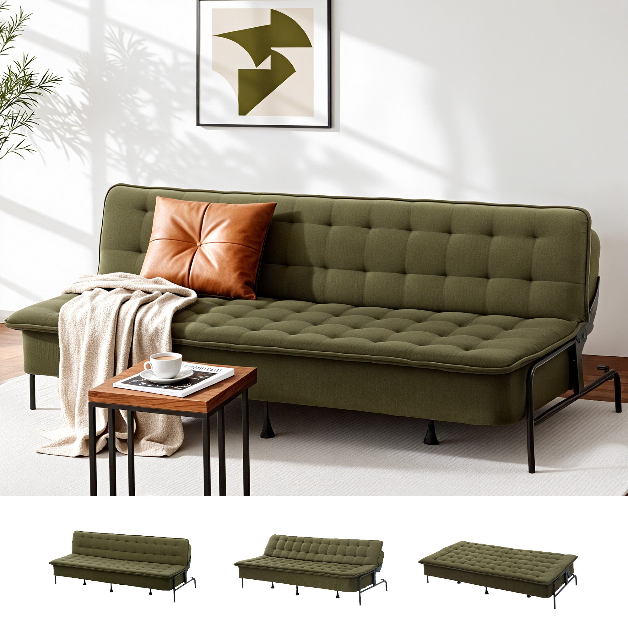 Artiss Sofa Bed, 1.9m 3-Seater Soft Innerspring Adjustable Couch Futon Chair for Apartment Dorm Living Room Office Study Bedroom, Green