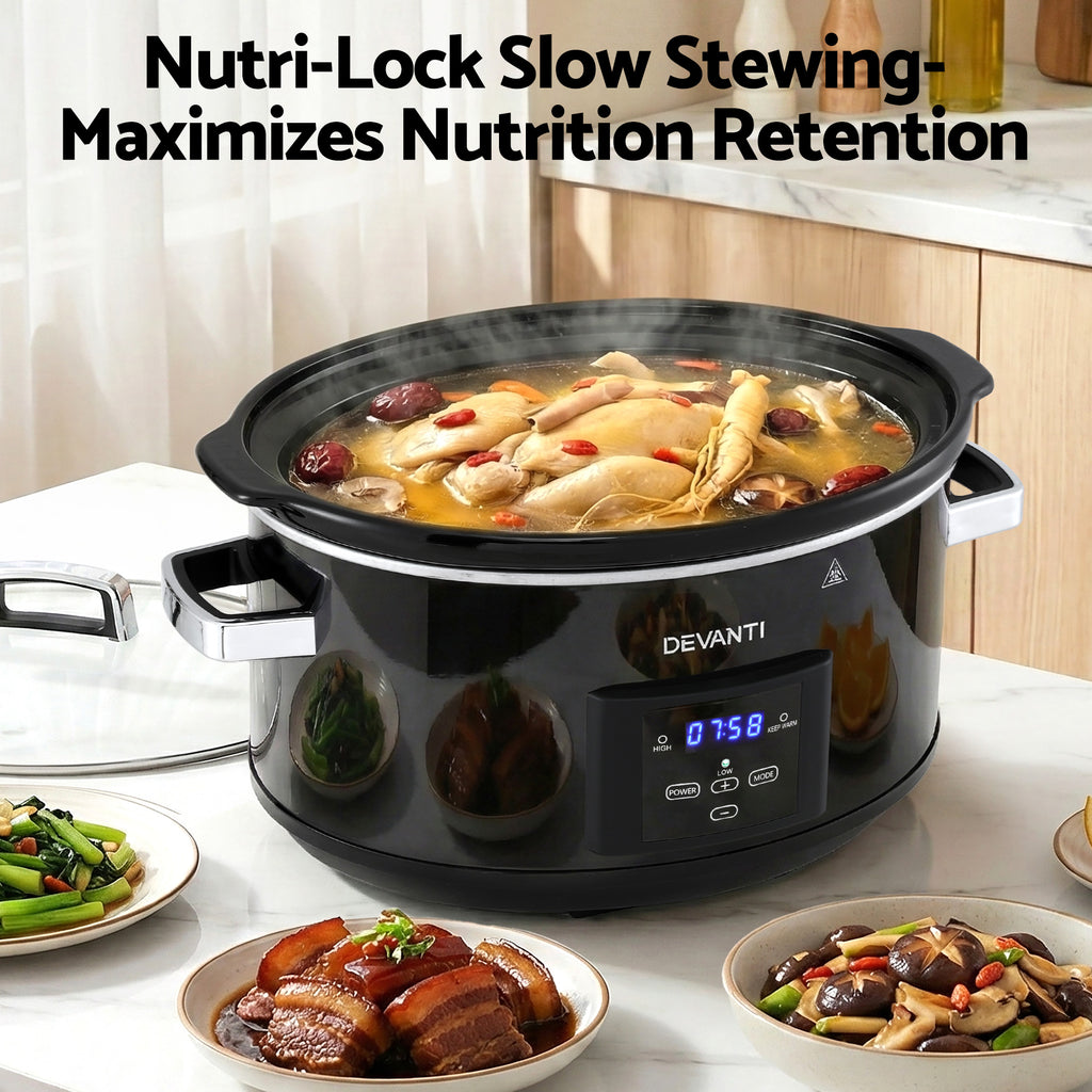 Devanti 8L Slow Cooker Electric Multi Cooker with 3 Heat Settings and Keep Warm Function