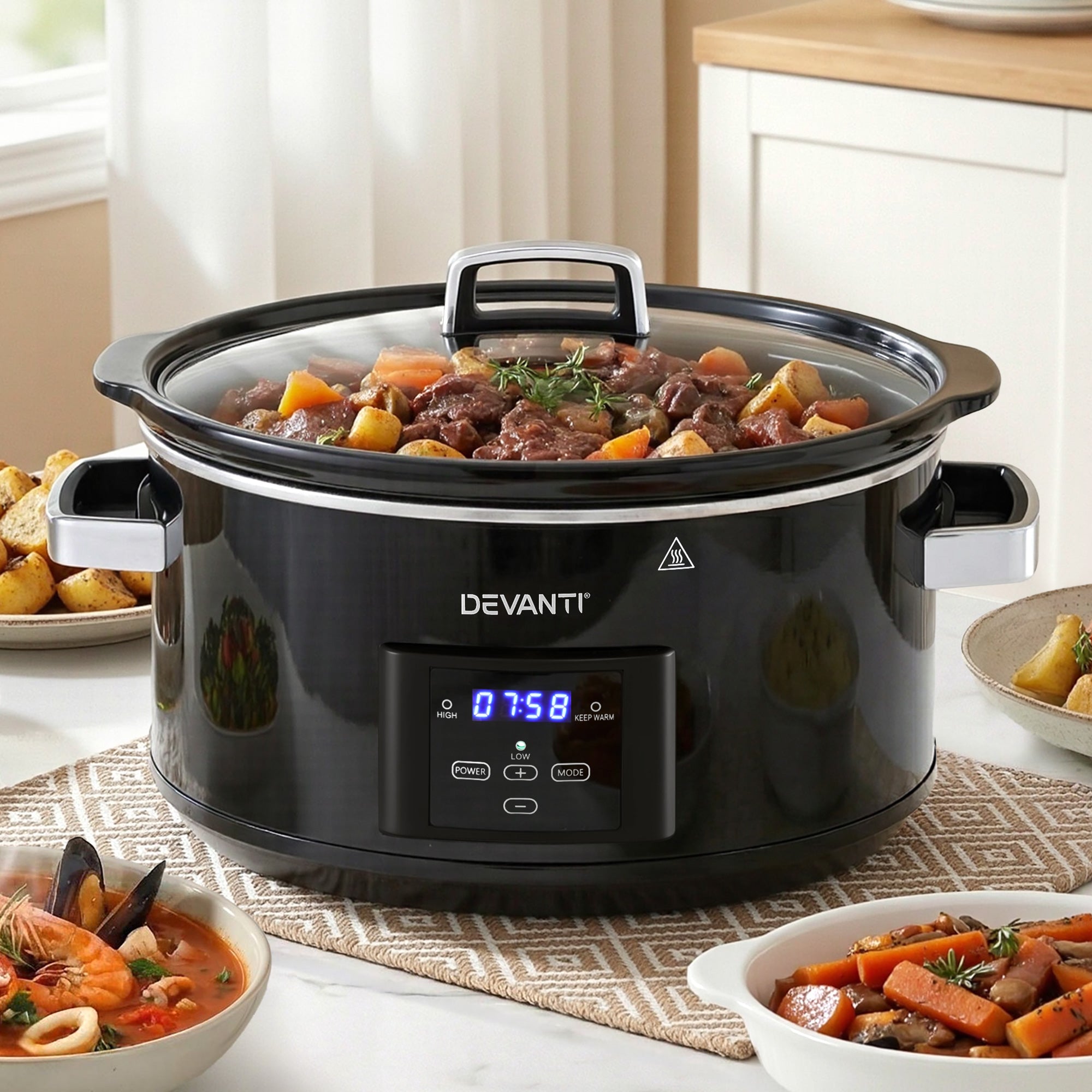 Devanti 8L Slow Cooker Electric Multi Cooker with 3 Heat Settings and Keep Warm Function