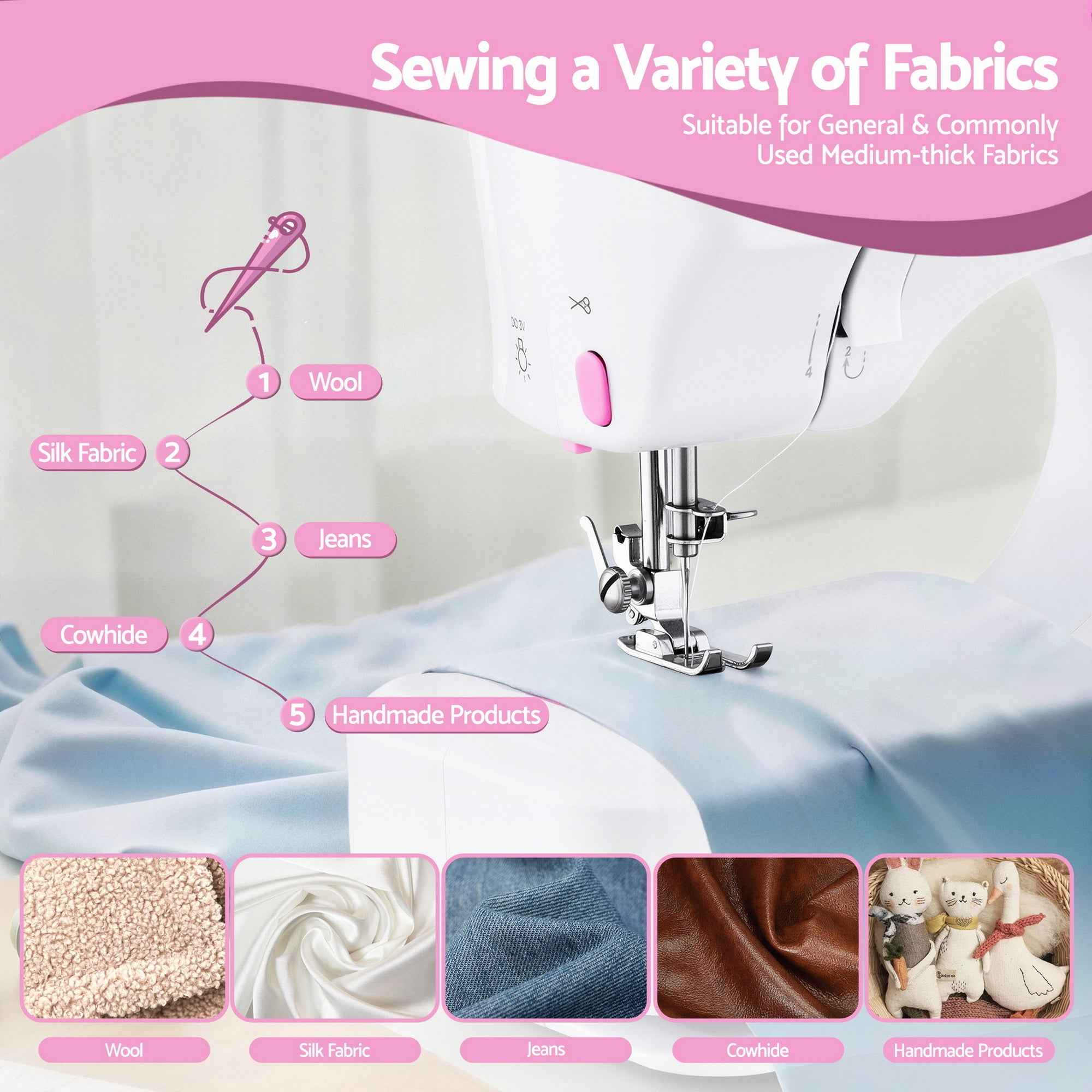 Devanti 12 Stitches Mini Sewing Machine for Beginners Portable Sewing Machine Kit with LED Lights