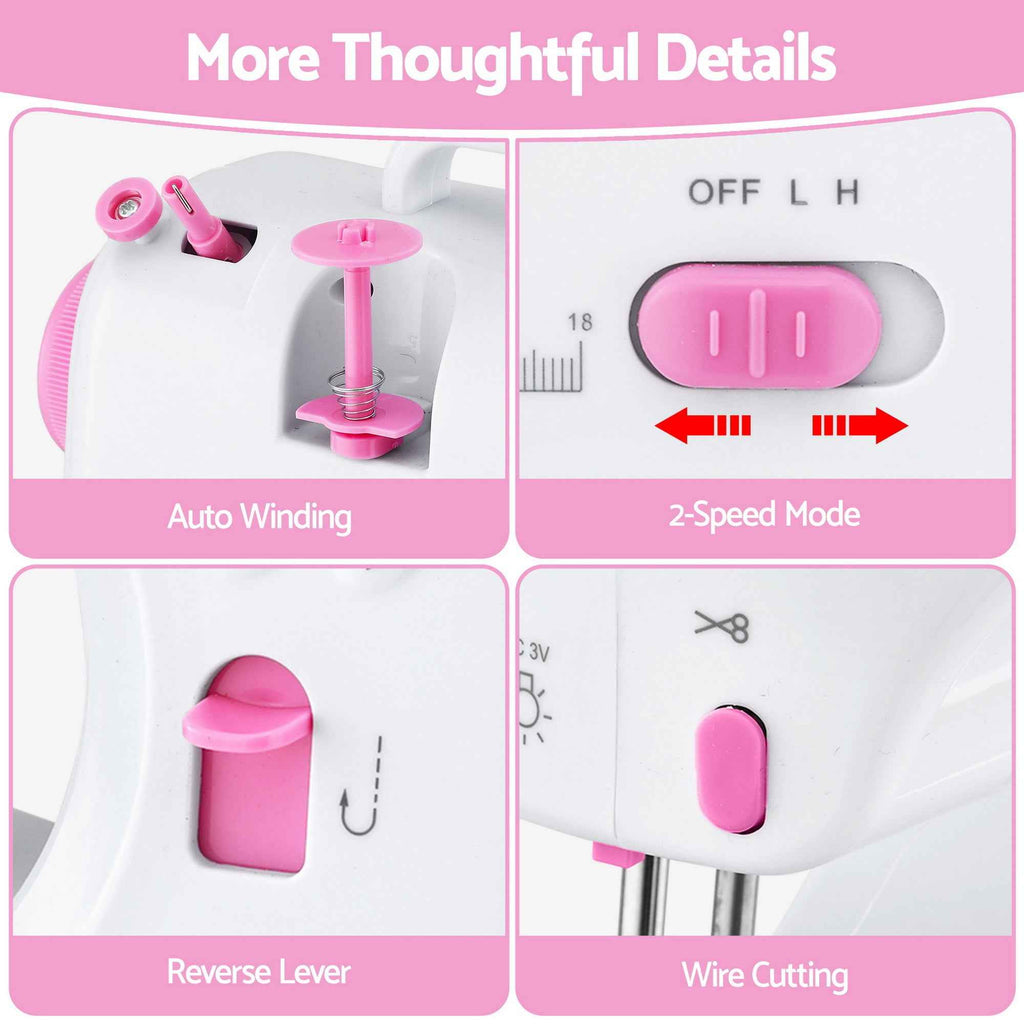Devanti 12 Stitches Mini Sewing Machine for Beginners Portable Sewing Machine Kit with LED Lights