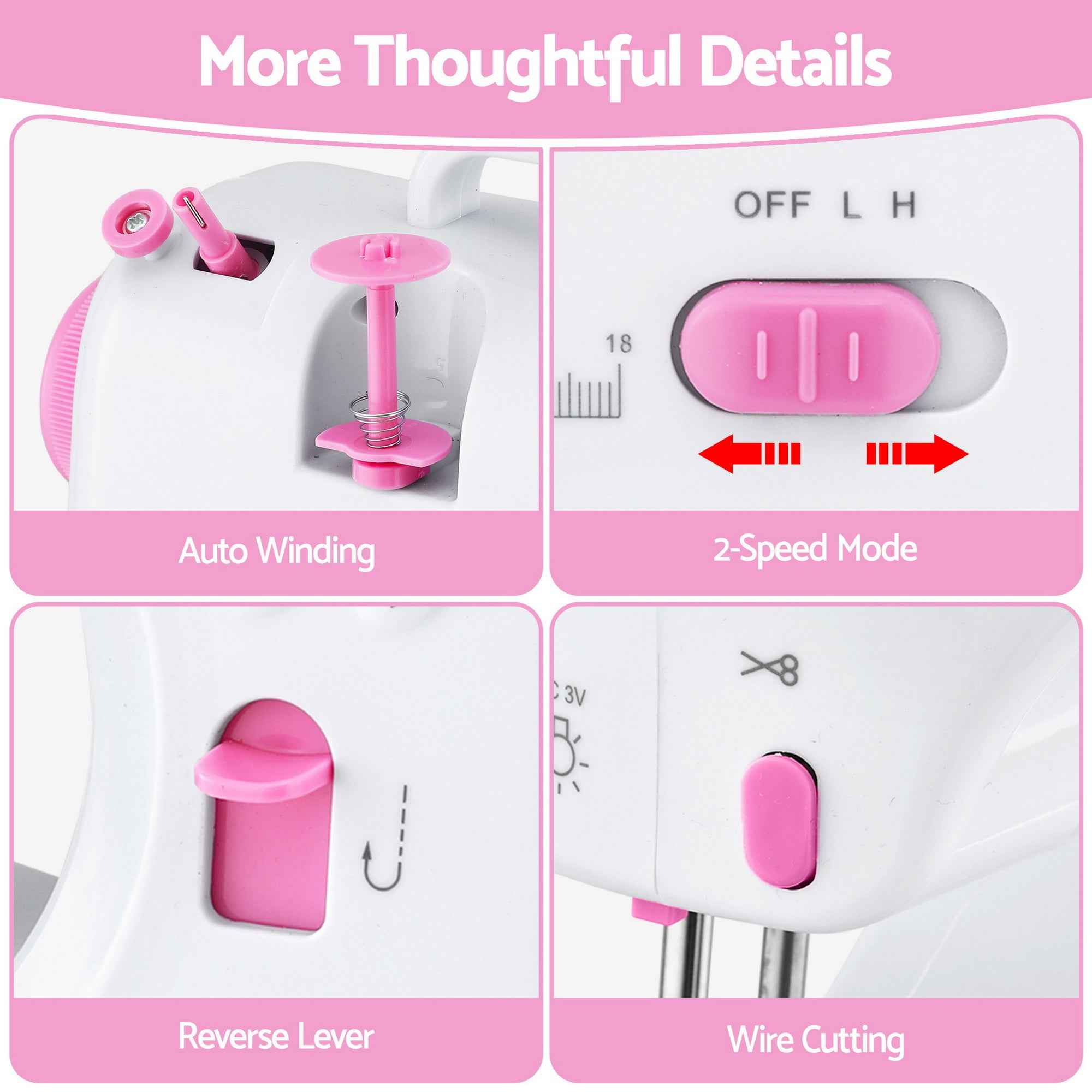 Devanti 12 Stitches Mini Sewing Machine for Beginners Portable Sewing Machine Kit with LED Lights