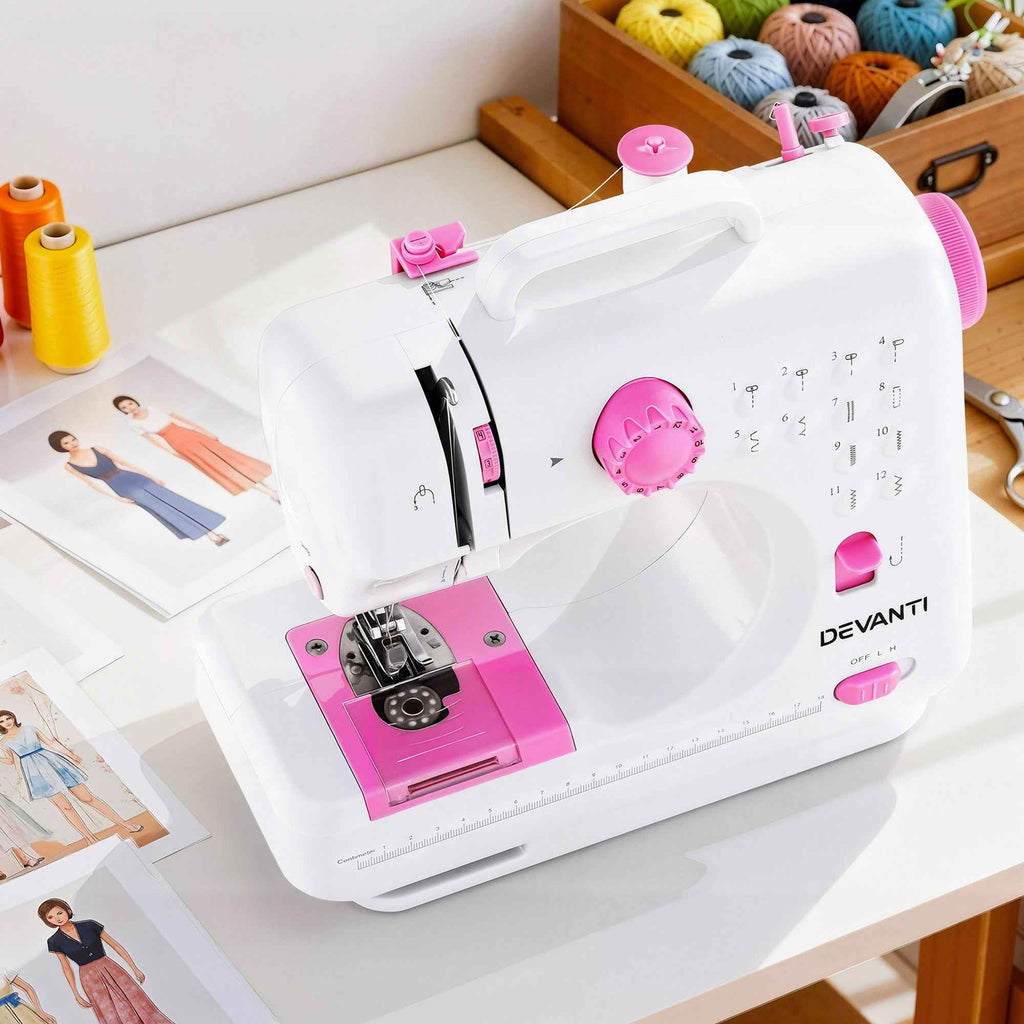 Devanti 12 Stitches Mini Sewing Machine for Beginners Portable Sewing Machine Kit with LED Lights