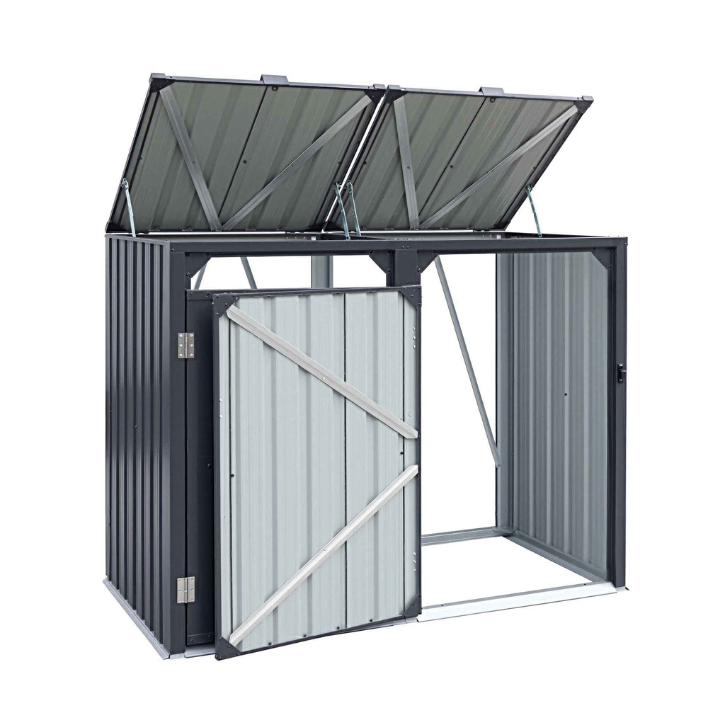 Giantz Bin Shed Double Wheelie Waste Bins Storage Steel Garden Enclosure Grey