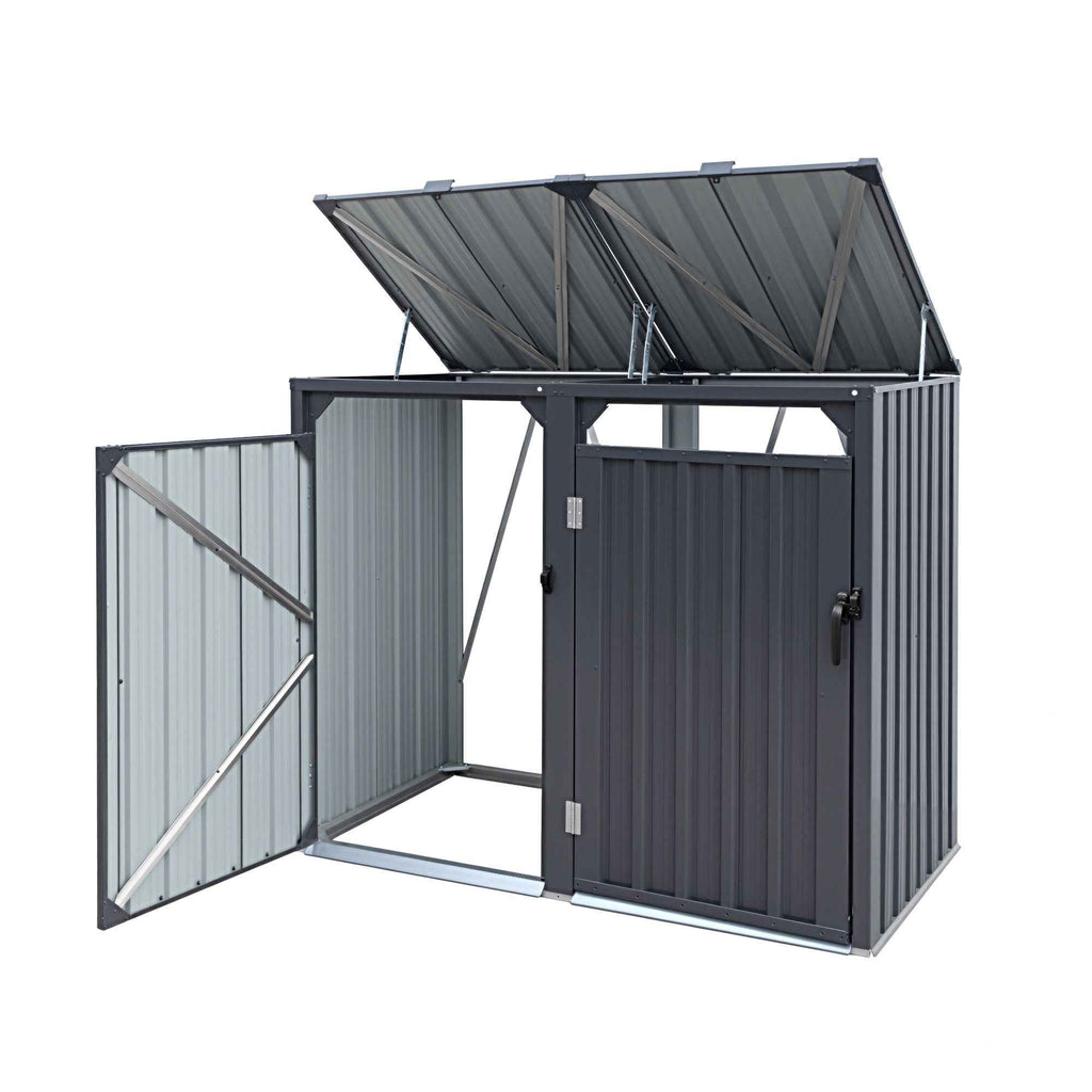 Giantz Bin Shed Double Wheelie Waste Bins Storage Steel Garden Enclosure Grey