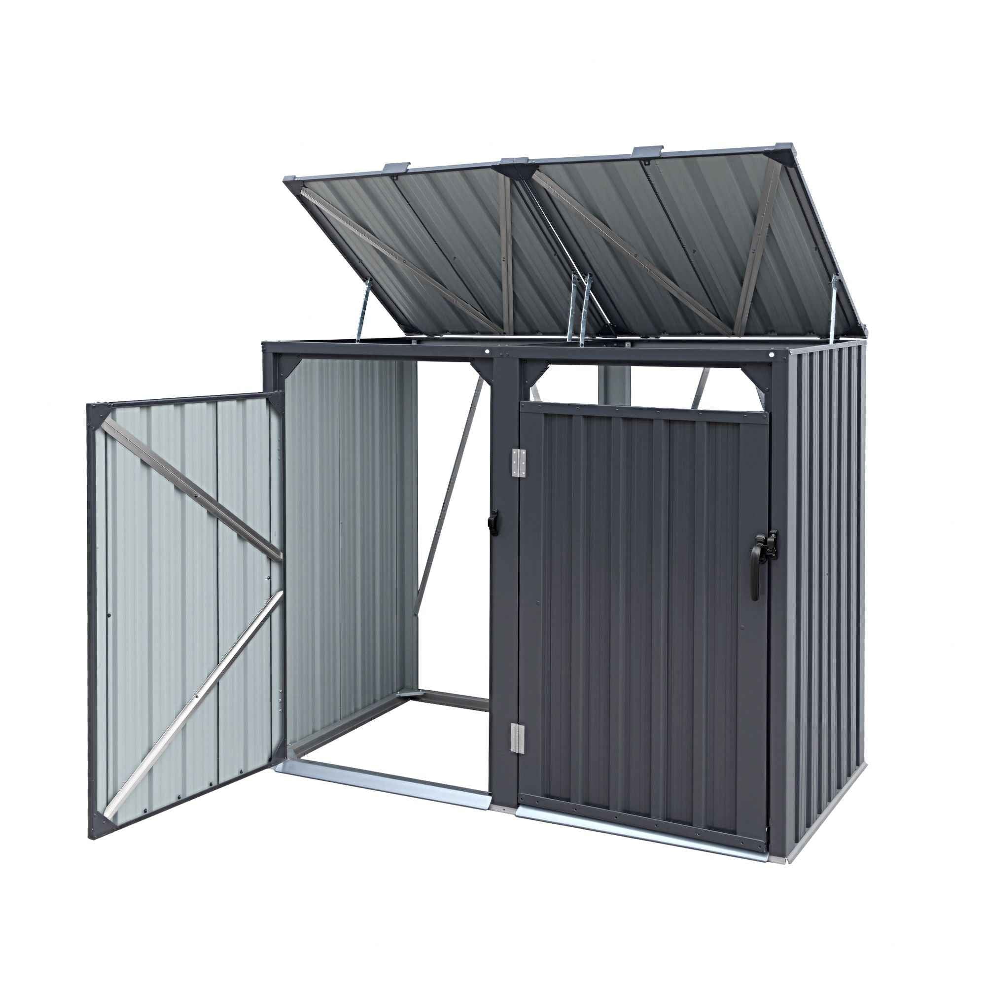 Giantz Bin Shed Double Wheelie Waste Bins Storage Steel Garden Enclosure Grey