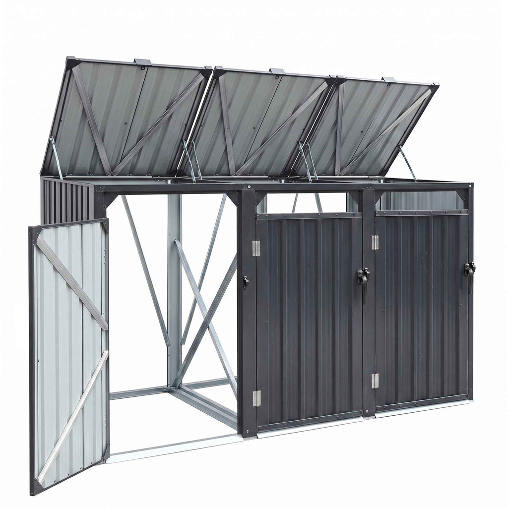 Giantz Bin Shed Triple Wheelie Waste Bins Storage Steel Garden Enclosure Grey
