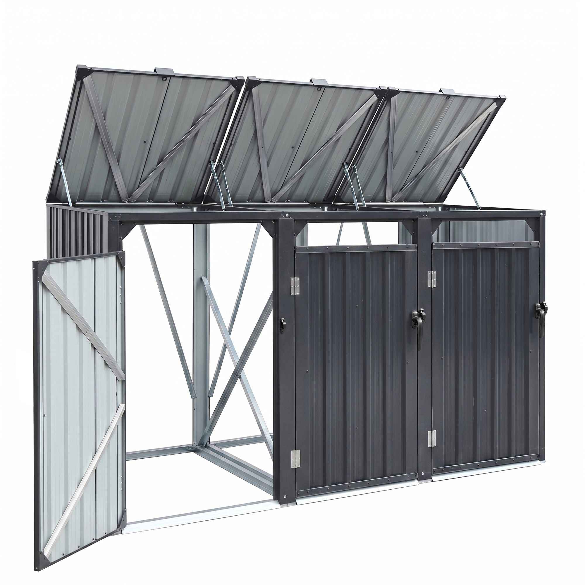 Giantz Bin Shed Triple Wheelie Waste Bins Storage Steel Garden Enclosure Grey