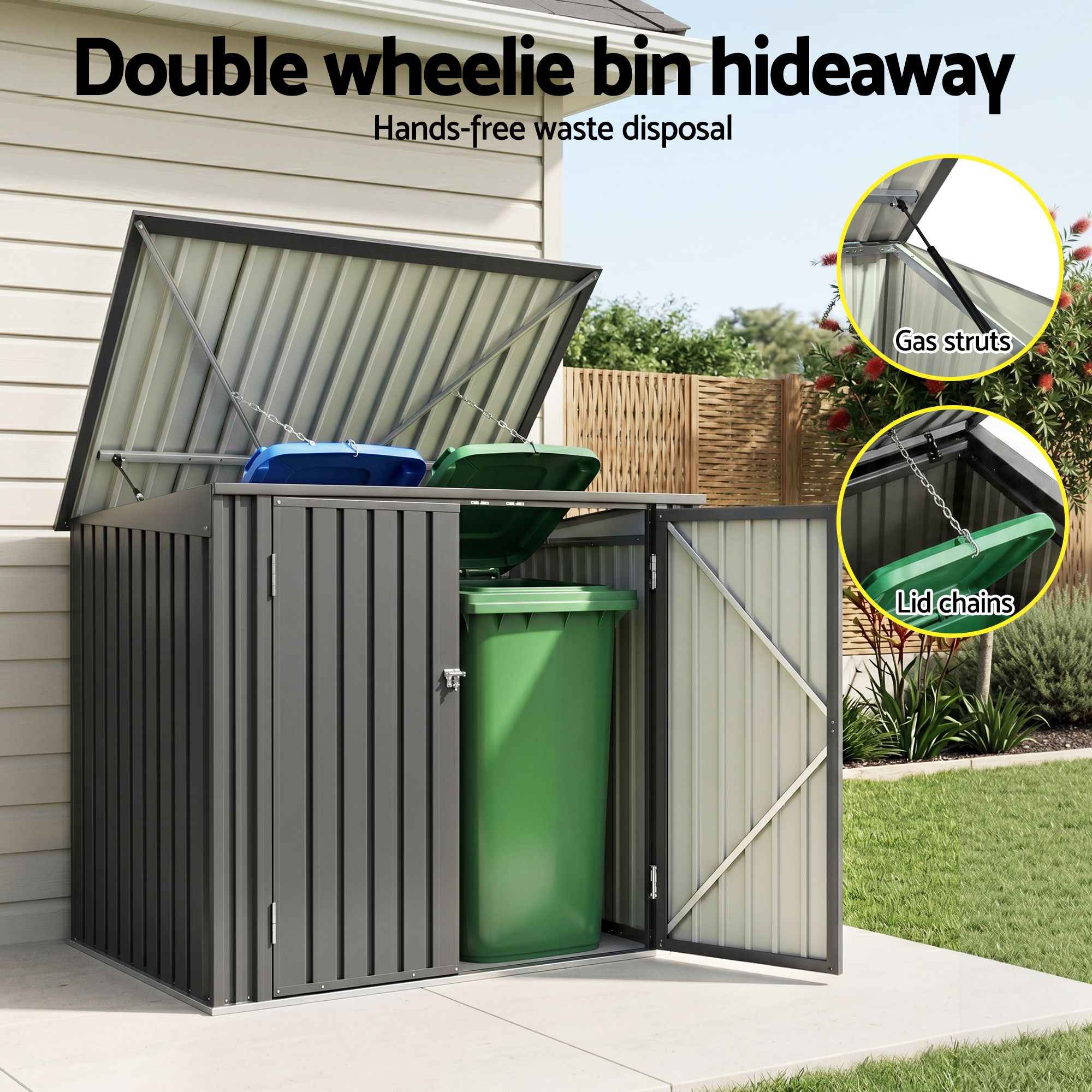 Giantz Garden Shed Wheelie Bin Storage Enclosure Outdoor Lockable Steel Cabinet
