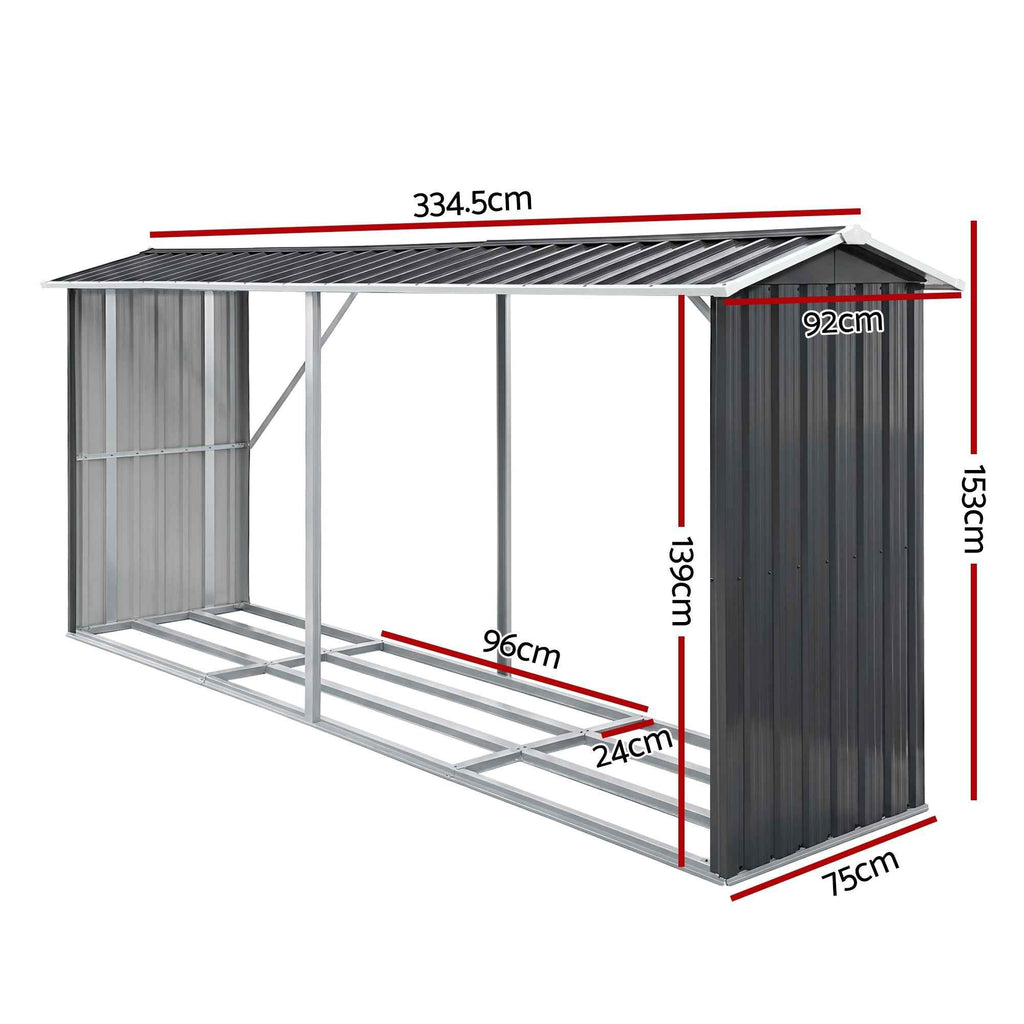 Giantz Firewood Storage Shed 334.5CM x 92CM Outdoor Log Rack Galvanised Steel Wood Holder