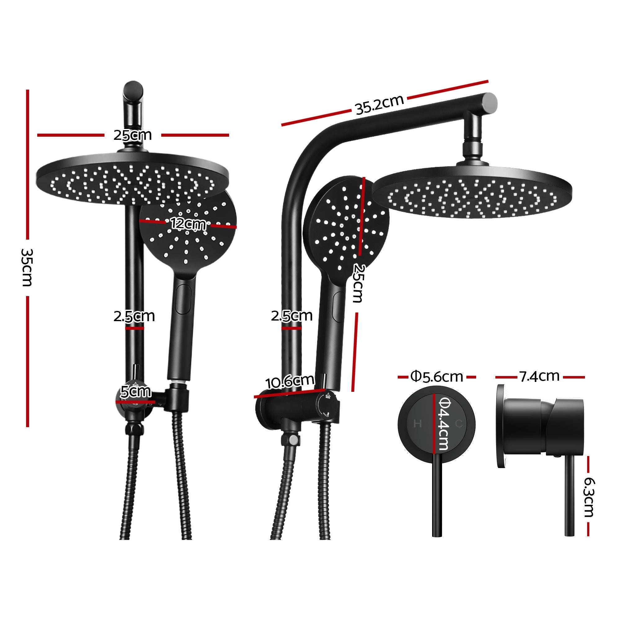 Cefito 9'' Rain Shower Head Set Handheld Round High Pressure Mixer Tap Chrome
