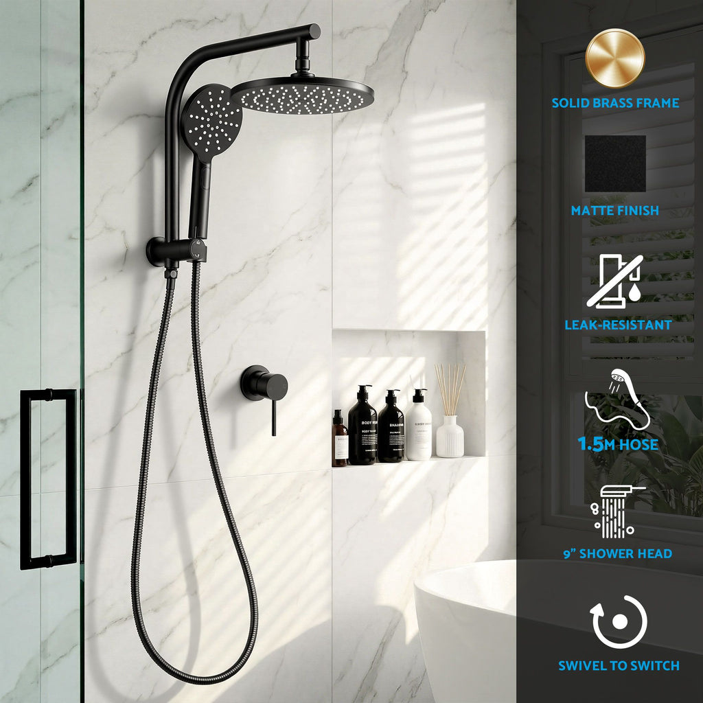 Cefito 9'' Rain Shower Head Set Handheld Round High Pressure Mixer Tap Chrome