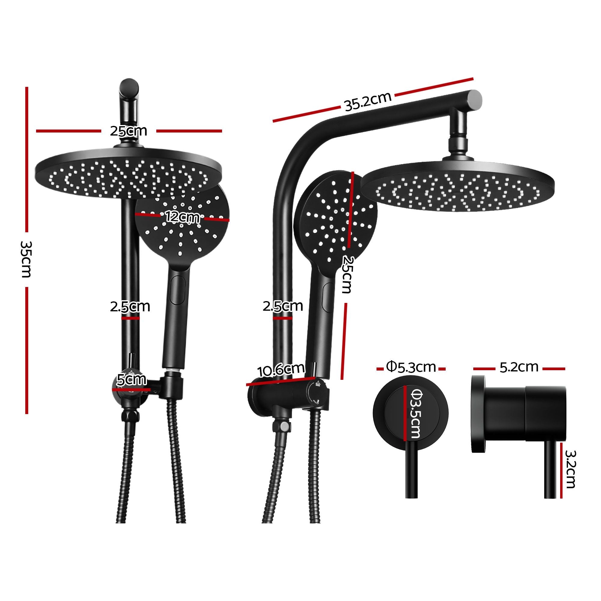 Cefito 9'' Rain Shower Head Set Handheld Round High Pressure Twins Tap Chrome