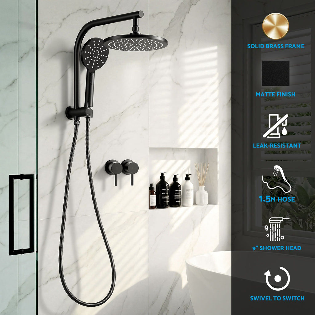 Cefito 9'' Rain Shower Head Set Handheld Round High Pressure Twins Tap Chrome