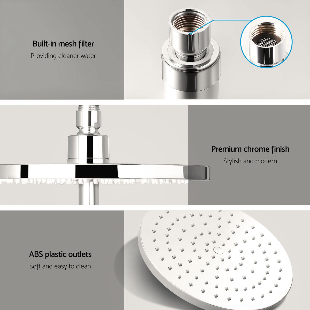 Cefito 9'' Rain Shower Head Set Handheld Round High Pressure Twins Tap Chrome