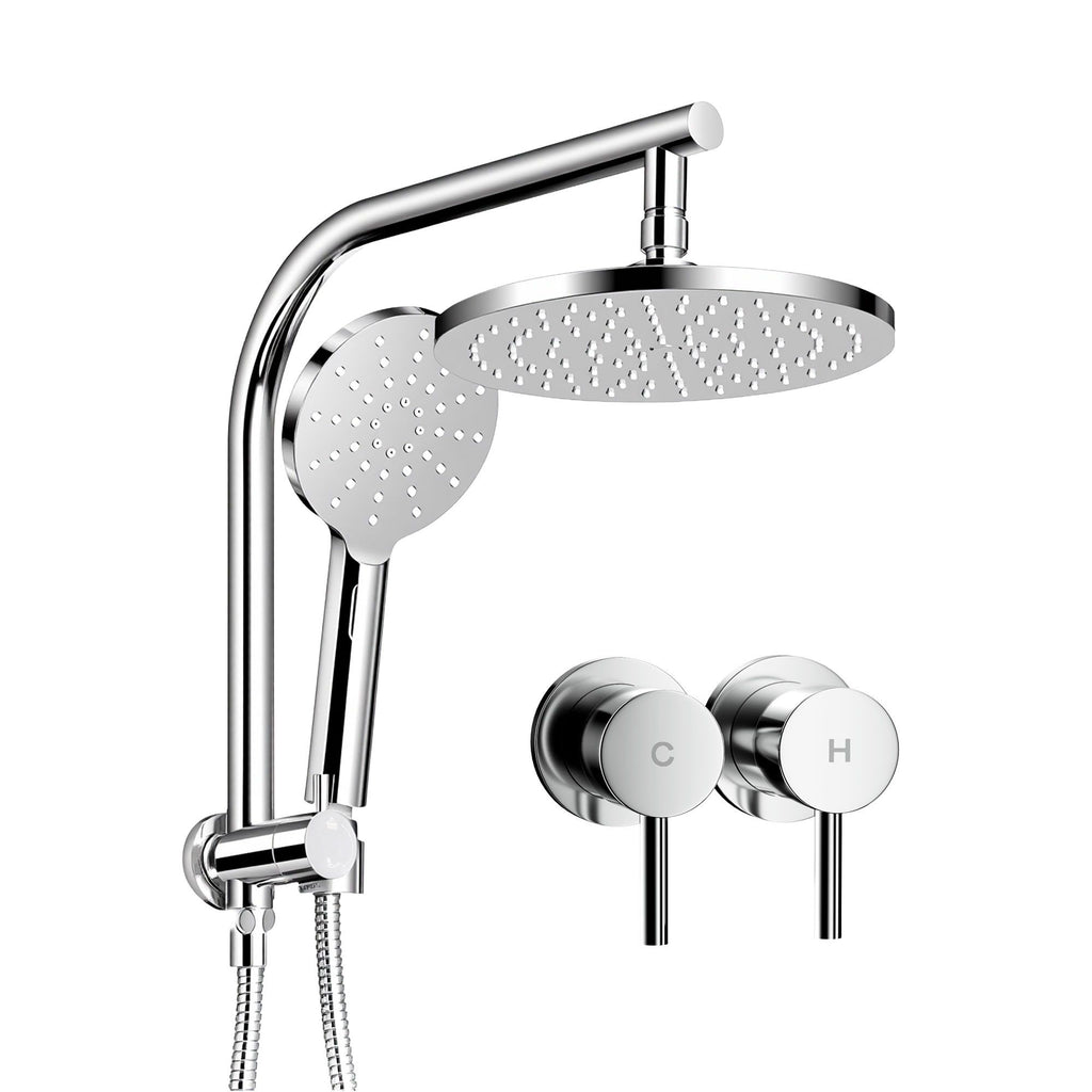 Cefito 9'' Rain Shower Head Set Handheld Round High Pressure Twins Tap Chrome