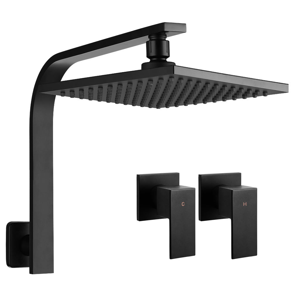 Cabezal de ducha de lluvia Cefito de 8'' con brazo de pared cuadrado y grifo de alta presión Twins, color negro