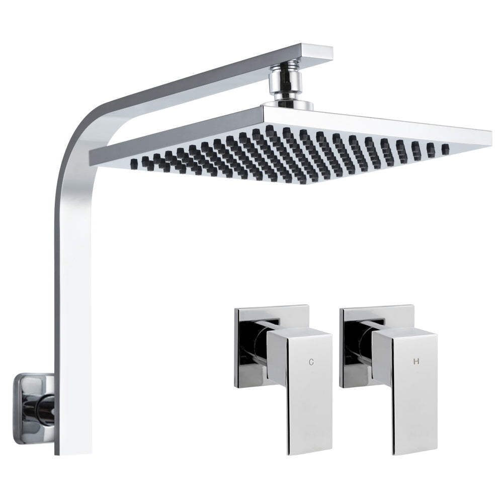 Cabezal de ducha de lluvia Cefito de 8'' con brazo de pared y grifo de alta presión cuadrado, cromado