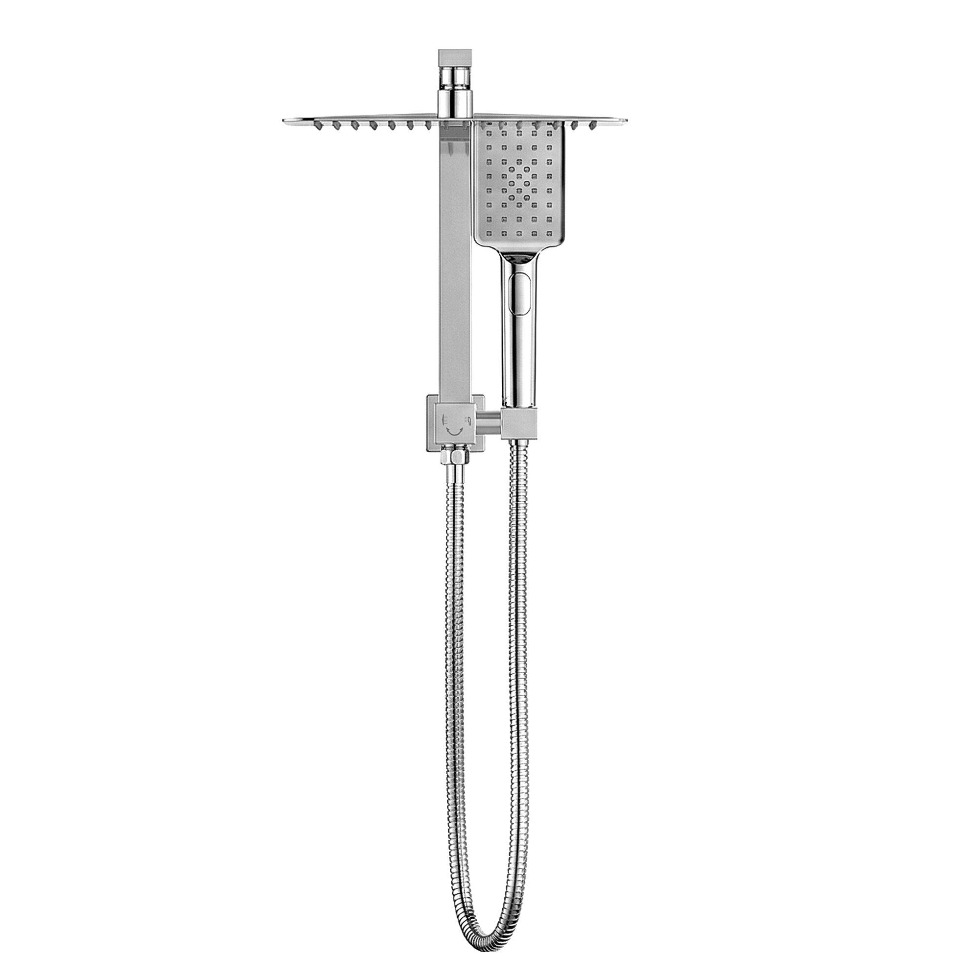 12" Rain Shower Head Set with 3-Mode Handheld Brass High Pressure WELS Chrome